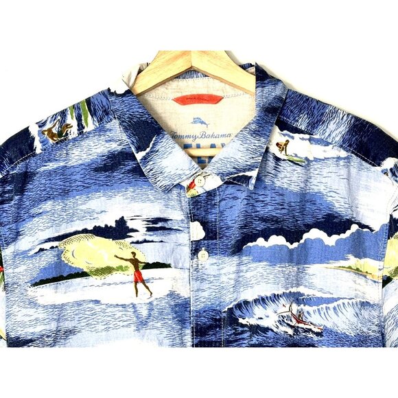 Tommy Bahama Mens Hawaiian Shirt Surfing Ocean Button Up Camp All Over Print XL - Picture 3 of 13